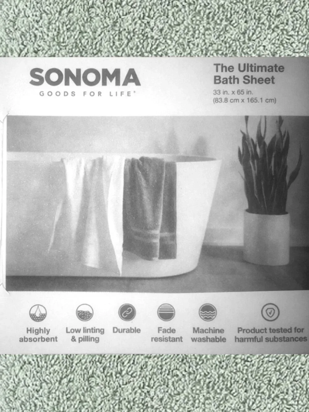 2 new AQUA GREEN Sonoma Ultimate 100% Hygro Cotton 65x33 inch BATH SHEETS